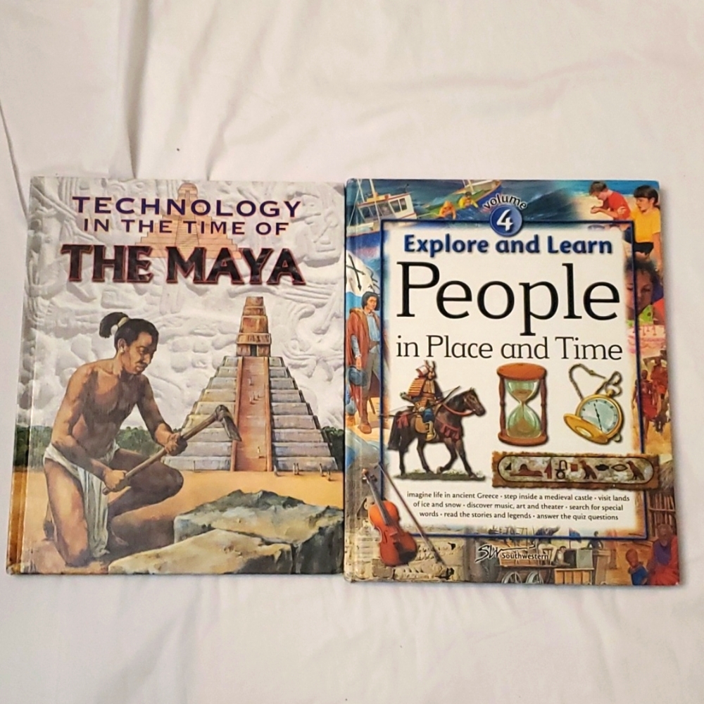 : Lot of 2 kids world educational books the mays & explore and learn people